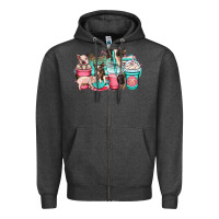 Charcoal Heather pig coffee cups Zipper Hoodie - OliviaCreatesArt