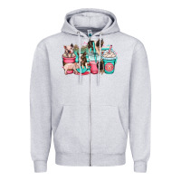 Heather Grey pig coffee cups Zipper Hoodie - OliviaCreatesArt