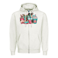 Oatmeal Heather pig coffee cups Zipper Hoodie - OliviaCreatesArt