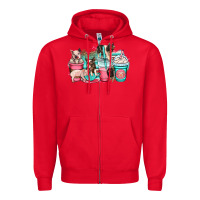 Red pig coffee cups Zipper Hoodie - OliviaCreatesArt