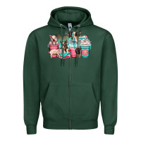 Sports Green pig coffee cups Zipper Hoodie - OliviaCreatesArt