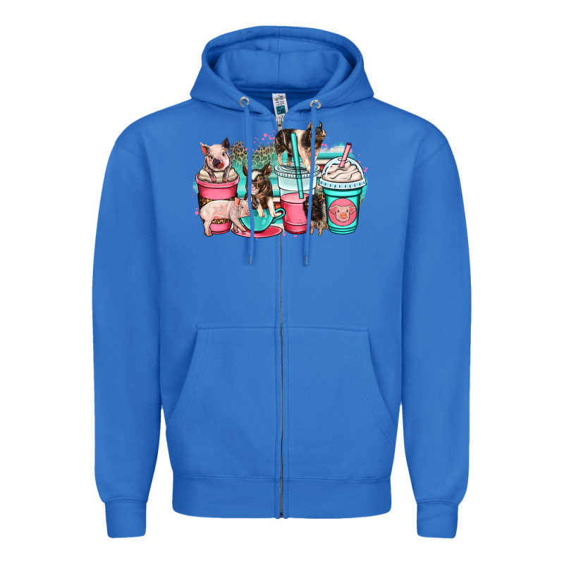 Pig Coffee Cups Zipper Hoodie by OliviaCreatesArt | Teevron