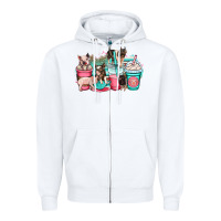 White pig coffee cups Zipper Hoodie - OliviaCreatesArt