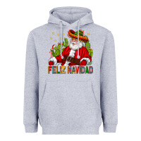 Heather Grey Feliz Navidad Santa With Cactus Heavyweight Hoodie - BundleAndBundleShop