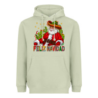 Matcha Feliz Navidad Santa With Cactus Heavyweight Hoodie - BundleAndBundleShop