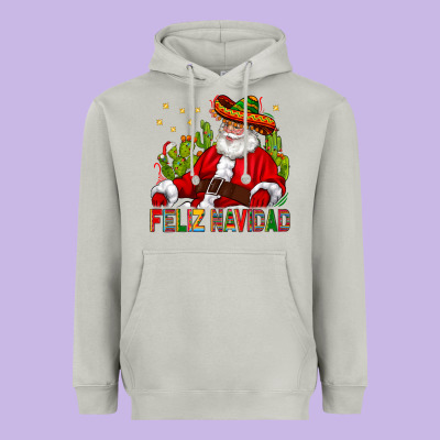 Feliz Navidad Santa With Cactus Heavyweight Hoodie Designed By Bundleandbundleshop