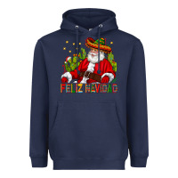 Navy Feliz Navidad Santa With Cactus Heavyweight Hoodie - BundleAndBundleShop