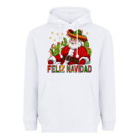White Feliz Navidad Santa With Cactus Heavyweight Hoodie - BundleAndBundleShop