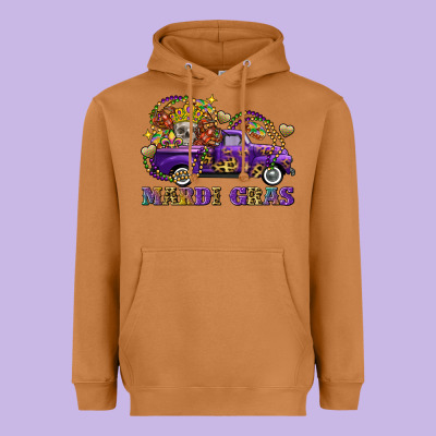 Mardi Gras Skull Truck Heavyweight Hoodie Designed By Fadigitalartstudio