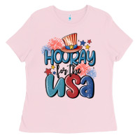 Bubblegum Pink hooray for the usa Ladies Tee - MaliasSmallBusiness