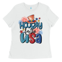 White hooray for the usa Ladies Tee - MaliasSmallBusiness