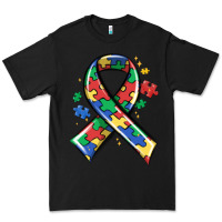 Black autism puzzle ribbon Premium Tee - MaliasSmallBusiness