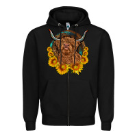 Black cow sunflower leopard Zipper Hoodie - OliviaCreatesArt