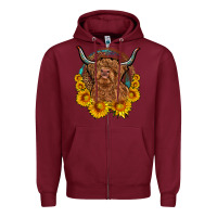 Burgundy cow sunflower leopard Zipper Hoodie - OliviaCreatesArt