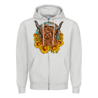 Dove Grey cow sunflower leopard Zipper Hoodie - OliviaCreatesArt