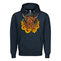 Navy cow sunflower leopard Zipper Hoodie - OliviaCreatesArt