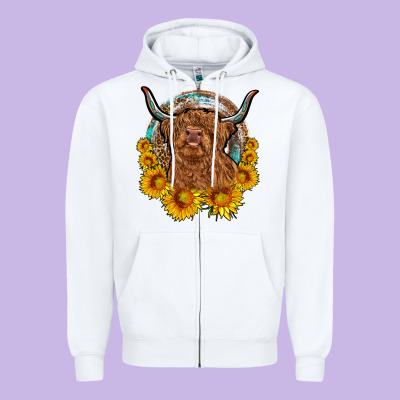 Cow Sunflower Leopard Zipper Hoodie Designed By Oliviacreatesart
