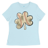 Baby Blue baseball distressed shamrock Ladies Tee - MaliasSmallBusiness