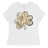 White baseball distressed shamrock Ladies Tee - MaliasSmallBusiness