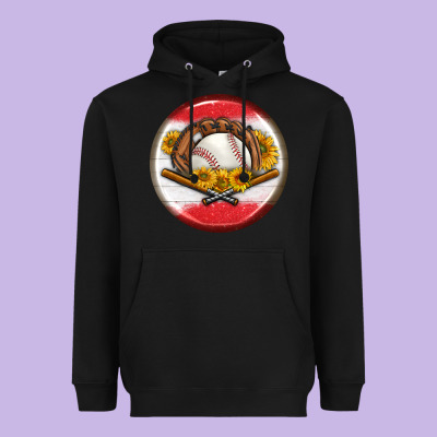 Baseball With Sunflower Round Earrings Heavyweight Hoodie Designed By Bundleandbundleshop