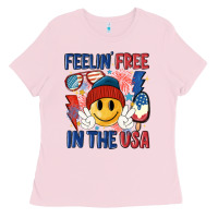 Bubblegum Pink feelin free in the usa Ladies Tee - MaliasSmallBusiness