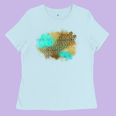 Turquoise Leopard Patch Ladies Tee Designed By Jasminsmagicworld