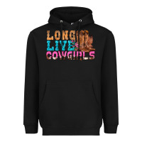 Black Western Long Live Cowgirls With Roses Heavyweight Hoodie - BundleAndBundleShop