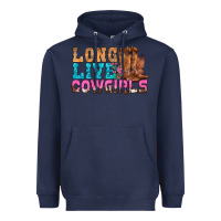 Navy Western Long Live Cowgirls With Roses Heavyweight Hoodie - BundleAndBundleShop