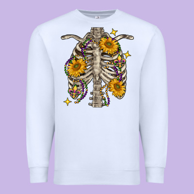 Mardi Gras Chest Sunflowers Skeleton Premium Sweatshirt Designed By Fadigitalartstudio