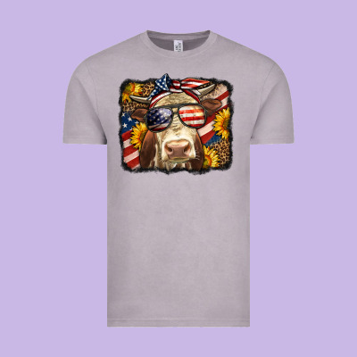 Western 4th Of July Cow Background Vintage Tee Designed By Lillyallendesigns