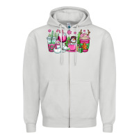 Dove Grey pink christmas snowman coffee cups Zipper Hoodie - OliviaCreatesArt