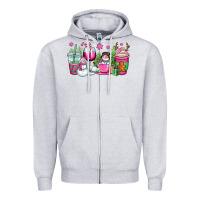 Heather Grey pink christmas snowman coffee cups Zipper Hoodie - OliviaCreatesArt