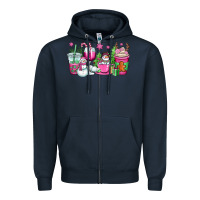 Navy pink christmas snowman coffee cups Zipper Hoodie - OliviaCreatesArt