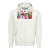 Oatmeal Heather pink christmas snowman coffee cups Zipper Hoodie - OliviaCreatesArt