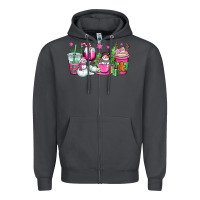 Smoke pink christmas snowman coffee cups Zipper Hoodie - OliviaCreatesArt