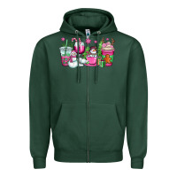 Sports Green pink christmas snowman coffee cups Zipper Hoodie - OliviaCreatesArt