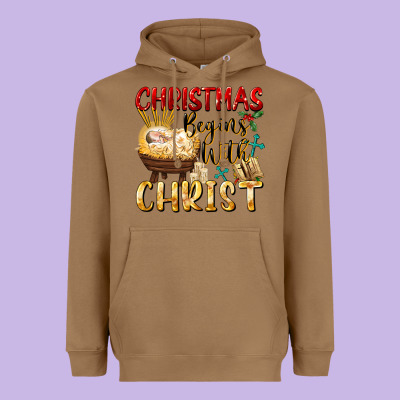 Christmas Begins With Christ Heavyweight Hoodie Designed By Fadigitalartstudio