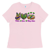 Bubblegum Pink peace love mardi gras king cake Ladies Tee - RanaPortraitStore