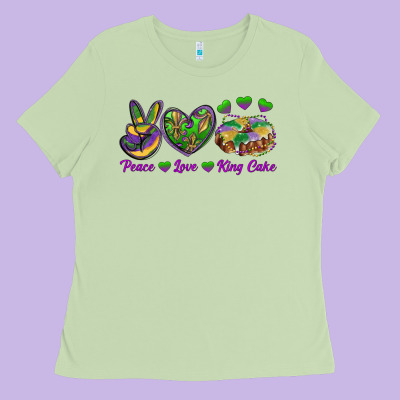Peace Love Mardi Gras King Cake Ladies Tee Designed By Ranaportraitstore
