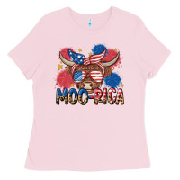 Bubblegum Pink moo rica Ladies Tee - MaliasSmallBusiness