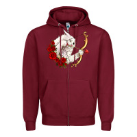 Burgundy cupid cat Zipper Hoodie - OliviaCreatesArt