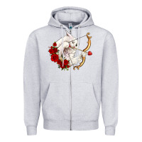 Heather Grey cupid cat Zipper Hoodie - OliviaCreatesArt