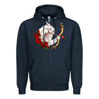 Navy cupid cat Zipper Hoodie - OliviaCreatesArt