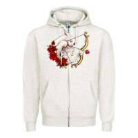 Oatmeal Heather cupid cat Zipper Hoodie - OliviaCreatesArt