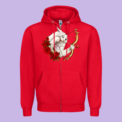 Cupid Cat Zipper Hoodie Designed By Oliviacreatesart
