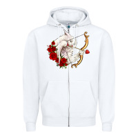 White cupid cat Zipper Hoodie - OliviaCreatesArt
