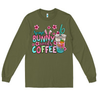 Army Green some bunny needs coffee easter Long Sleeve Tee - Jasminsmagicworld
