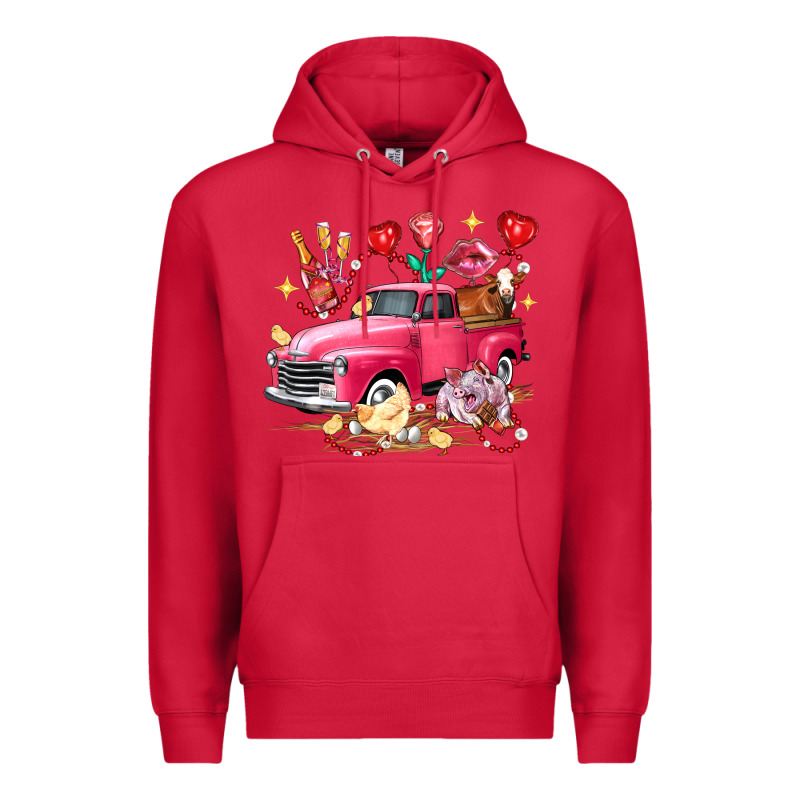 Valentine's Day Truck Farm Animals Premium Hoodie by FaDigitalArtStudio | Teevron