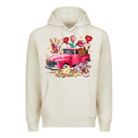 Oatmeal Heather Valentine's Day Truck Farm Animals Premium Hoodie - FaDigitalArtStudio
