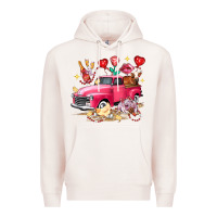 Pale Pink Valentine's Day Truck Farm Animals Premium Hoodie - FaDigitalArtStudio